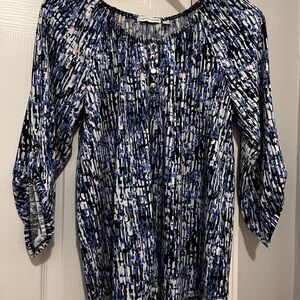 Notations Blue and Black Patterned Blouse